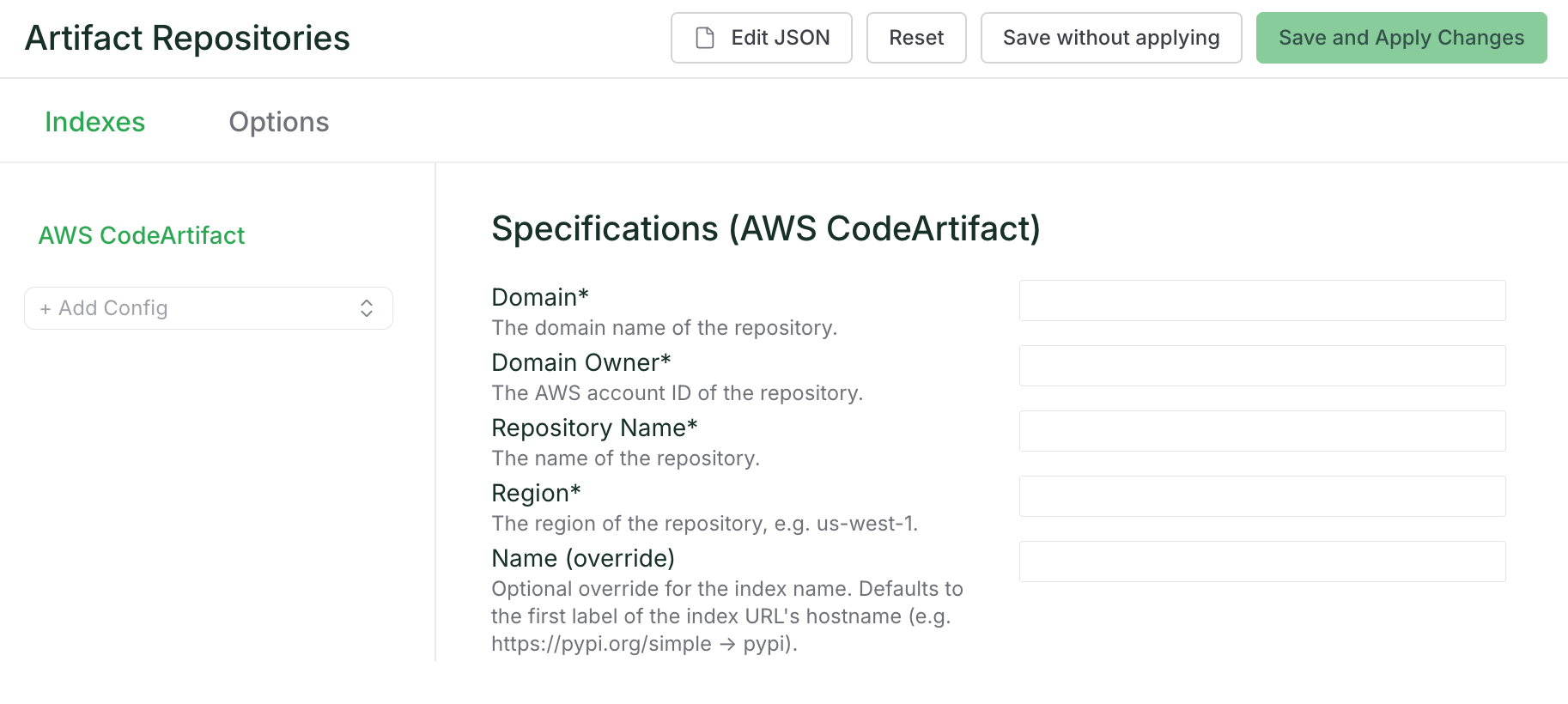 AWS CodeArtifact Form