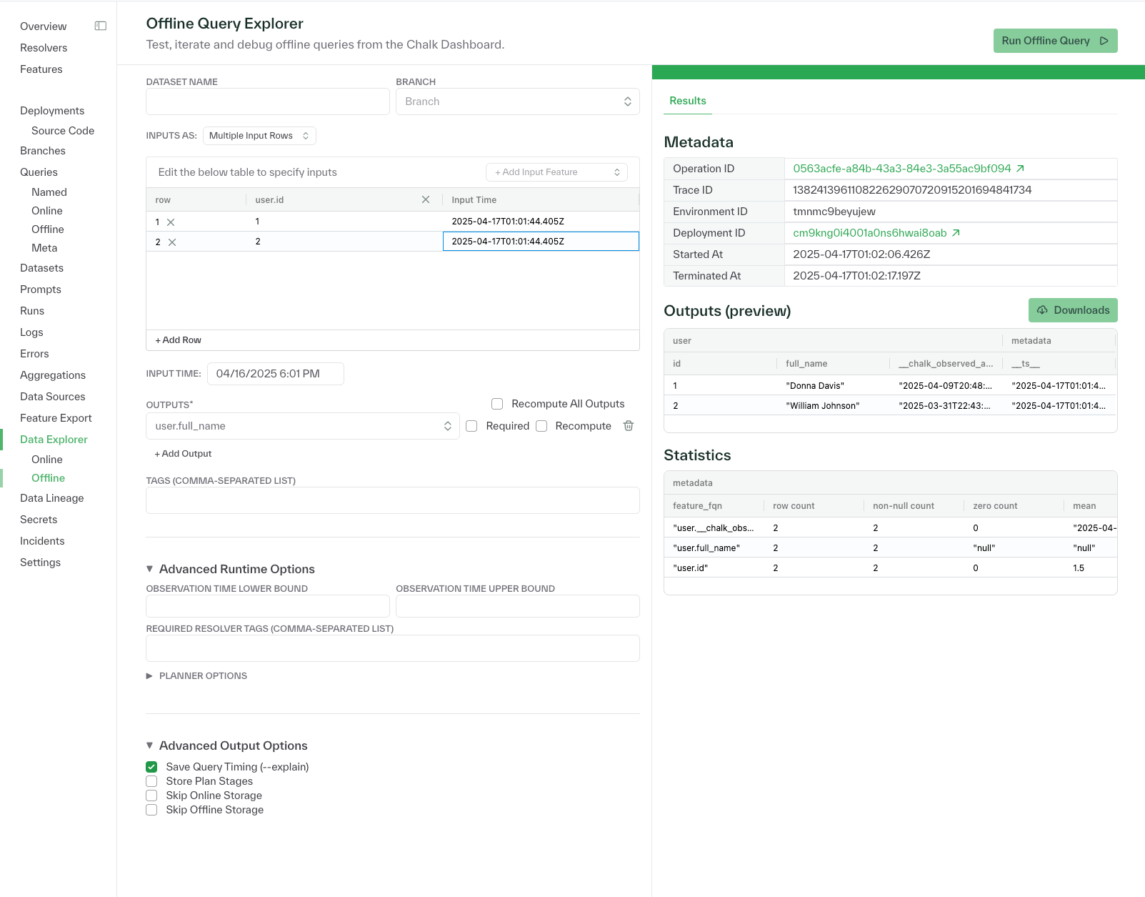 Offline query explorer
