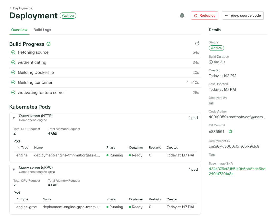 Pod Resources in Deployment Page